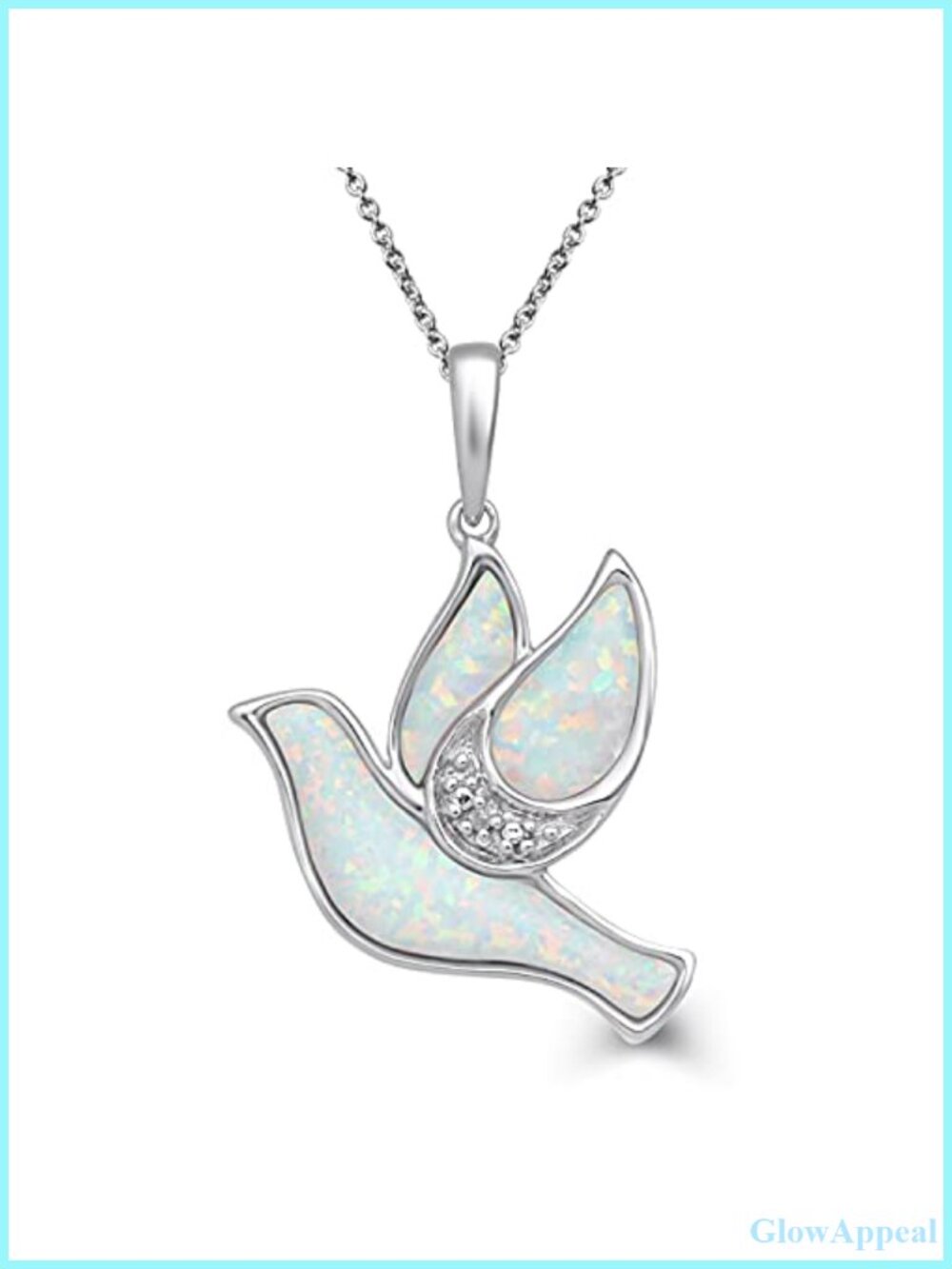 Sterling Silver Created Opal Dove Pendant Necklace 18" Rolo Chain